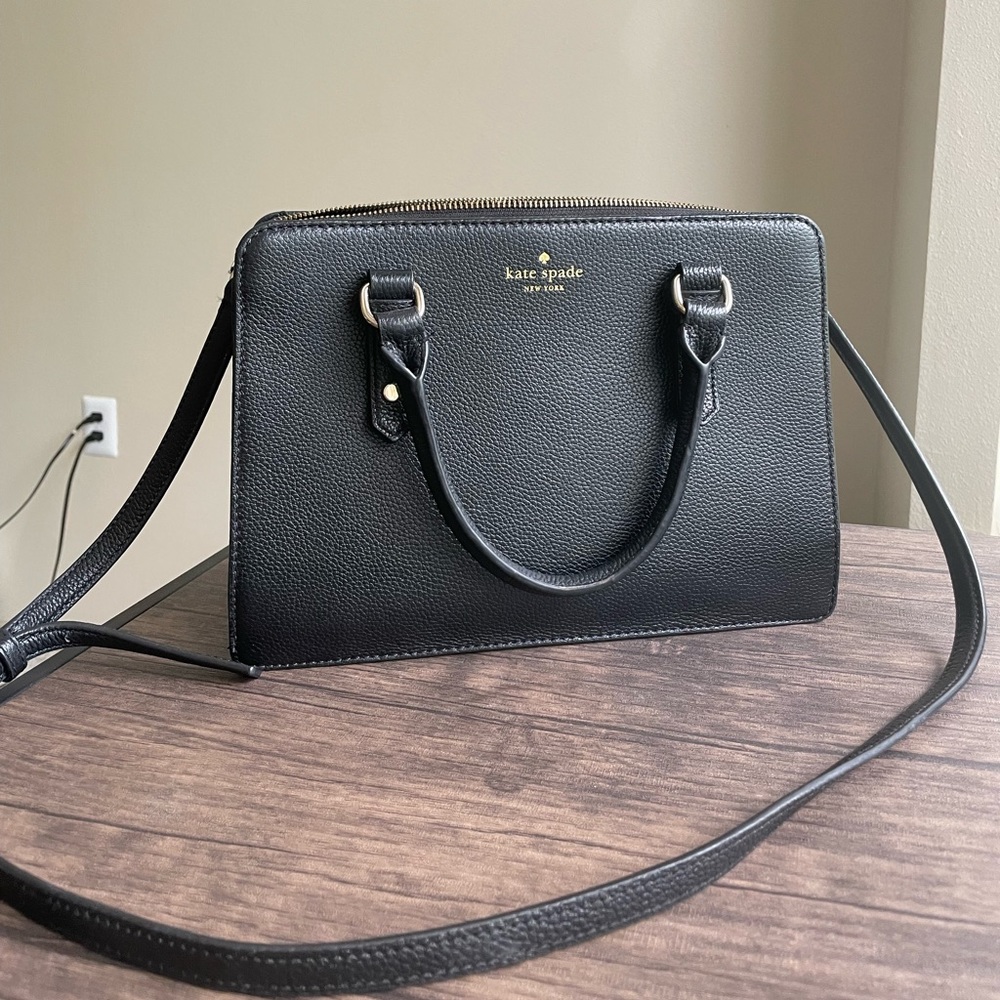 Kate Spade New York black leather handbag crossbody bag with gold hardware